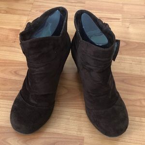 Rampage Brown Faux Suede Boots with bow accents